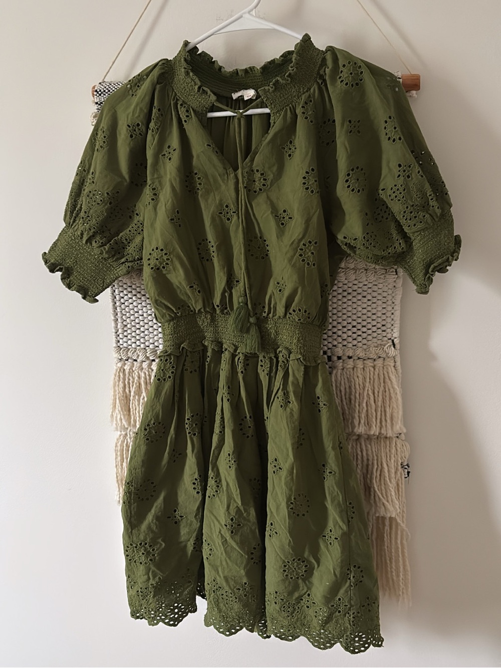 Roller Rabbit Astra Fiorella Eyelet Short Sleeve Dress Size XXS Olive Green